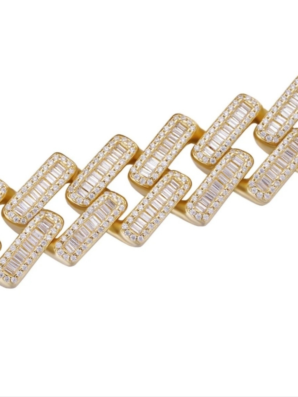 Baguette Prong Miami Cuban Link Chain Necklace Iced Out CZ Stones - 14k Gold Ver - Picture 5 of 12